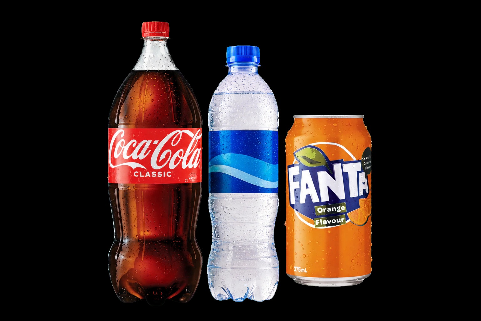 Coca-Cola Classic, bottled water and Fanta Orange