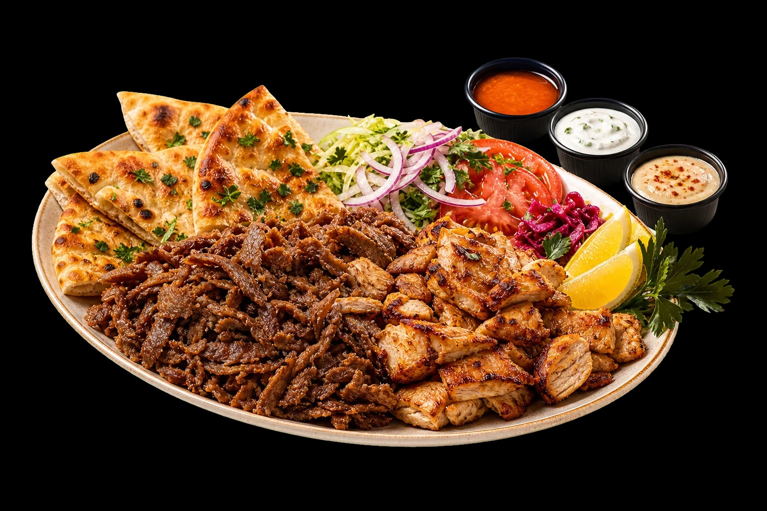 Kebab plate with salad and bread