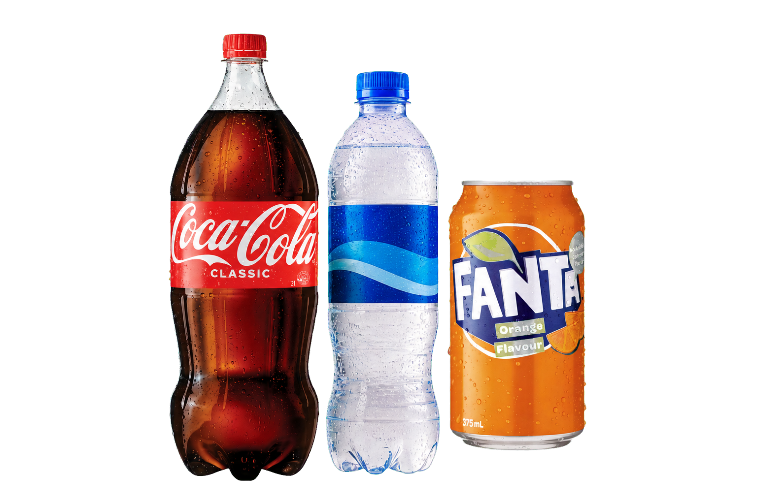 Coca-Cola Classic, bottled water and Fanta Orange